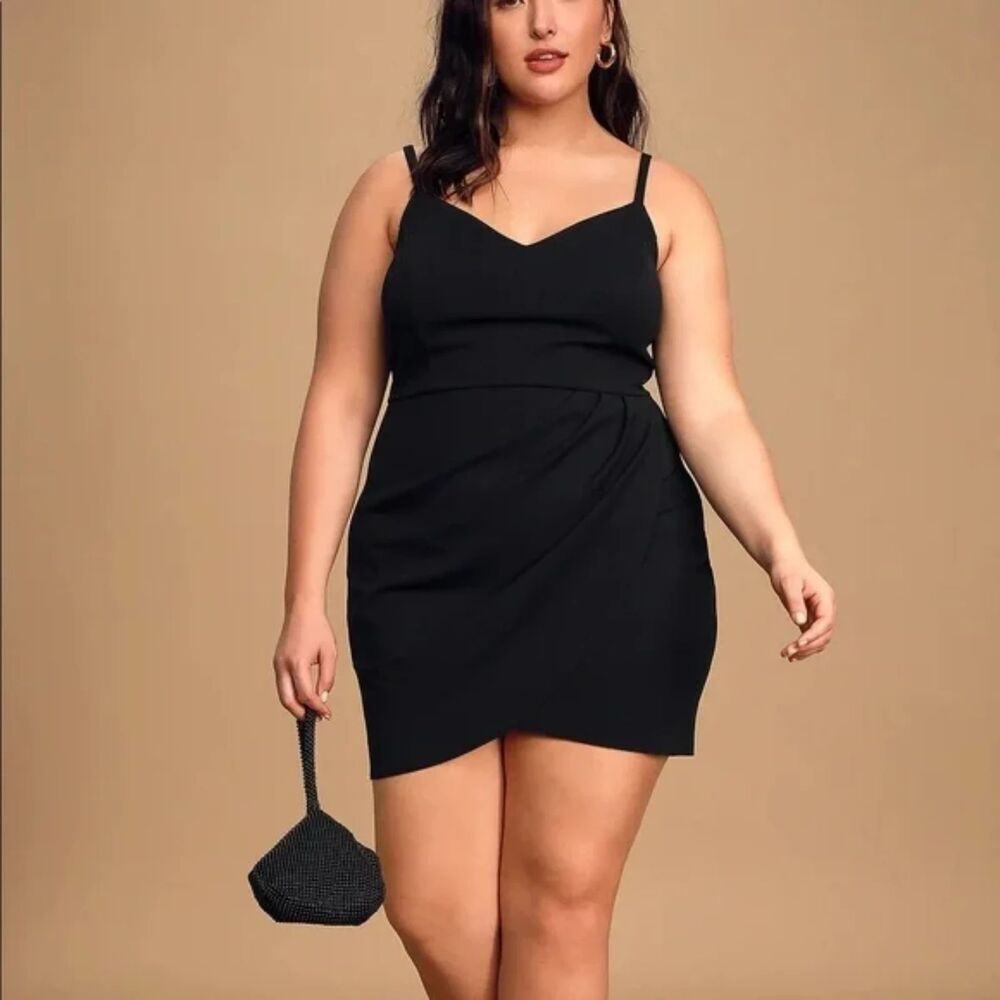 NWT LULUS Black Forever Your Girl Bodycon Pleated V-Neck Mini Dress Size 3X